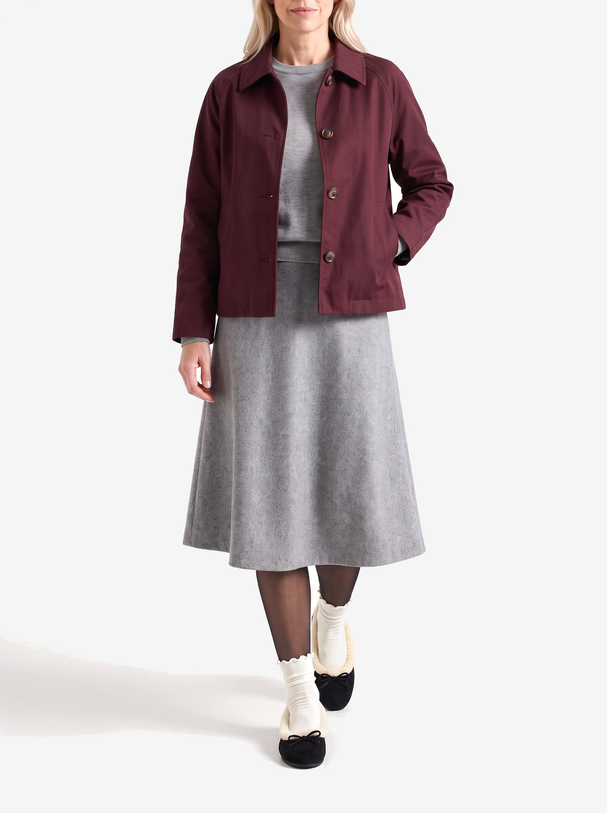 The Courchevel Flat — Black, worn with The London Trench