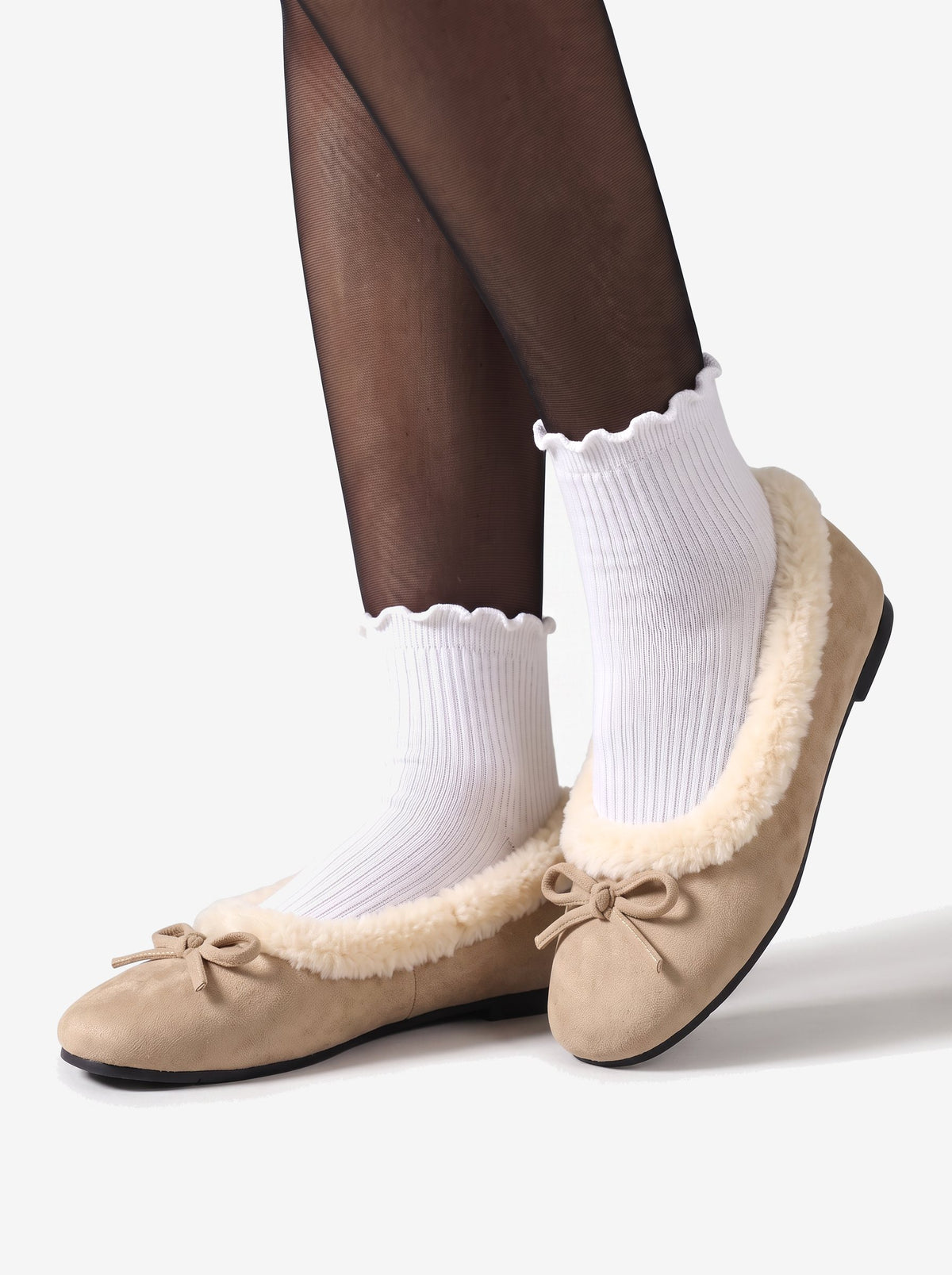 The Courchevel Flat — Sand, worn with sheer tights and ruffle socks