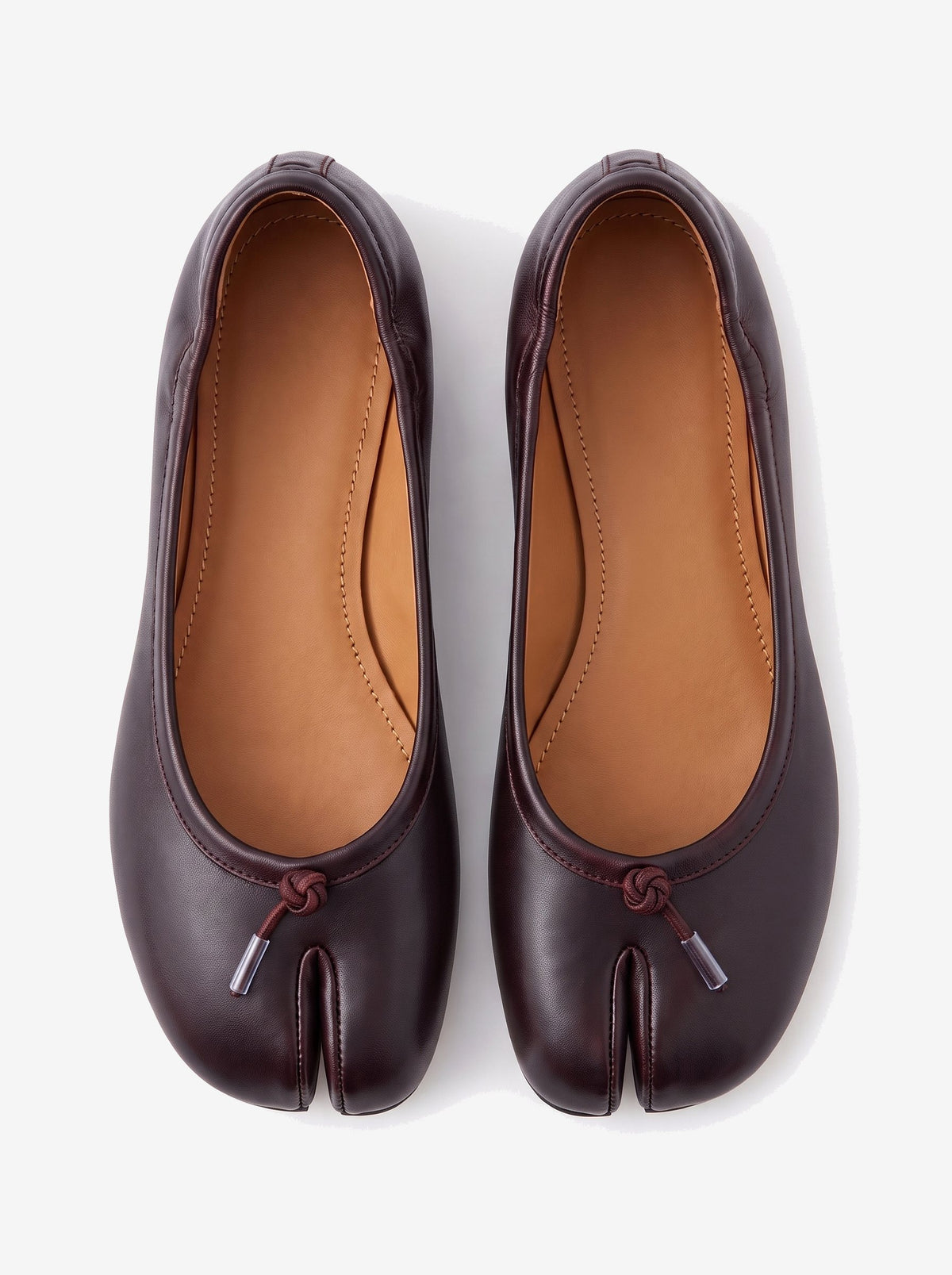 The New York Split-Toe Flat — Oxblood, top view