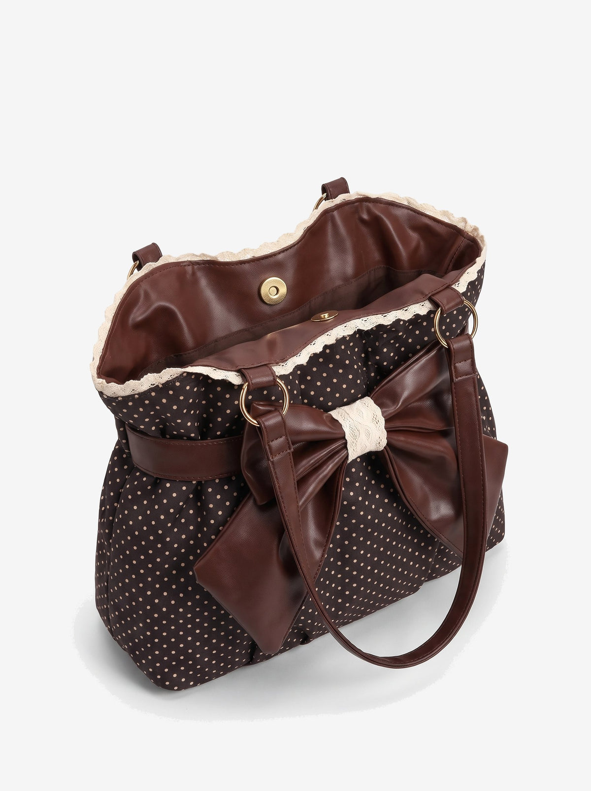 The Paris Bow Tote — Chocolate, open, inside view