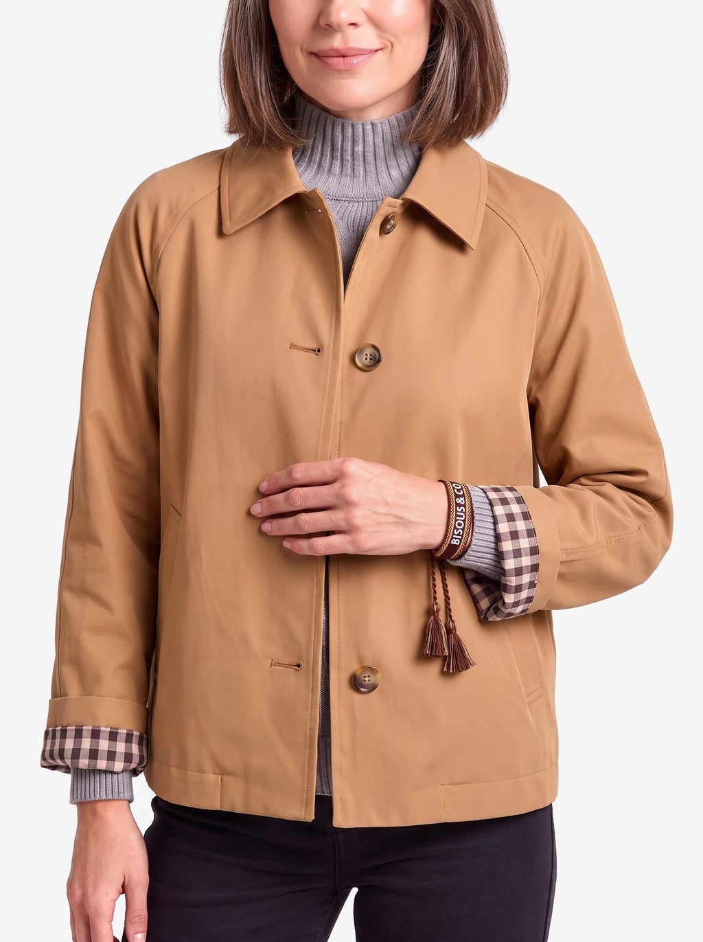 The Paris Bracelet — Chocolate Brown, worn with The London Trench
