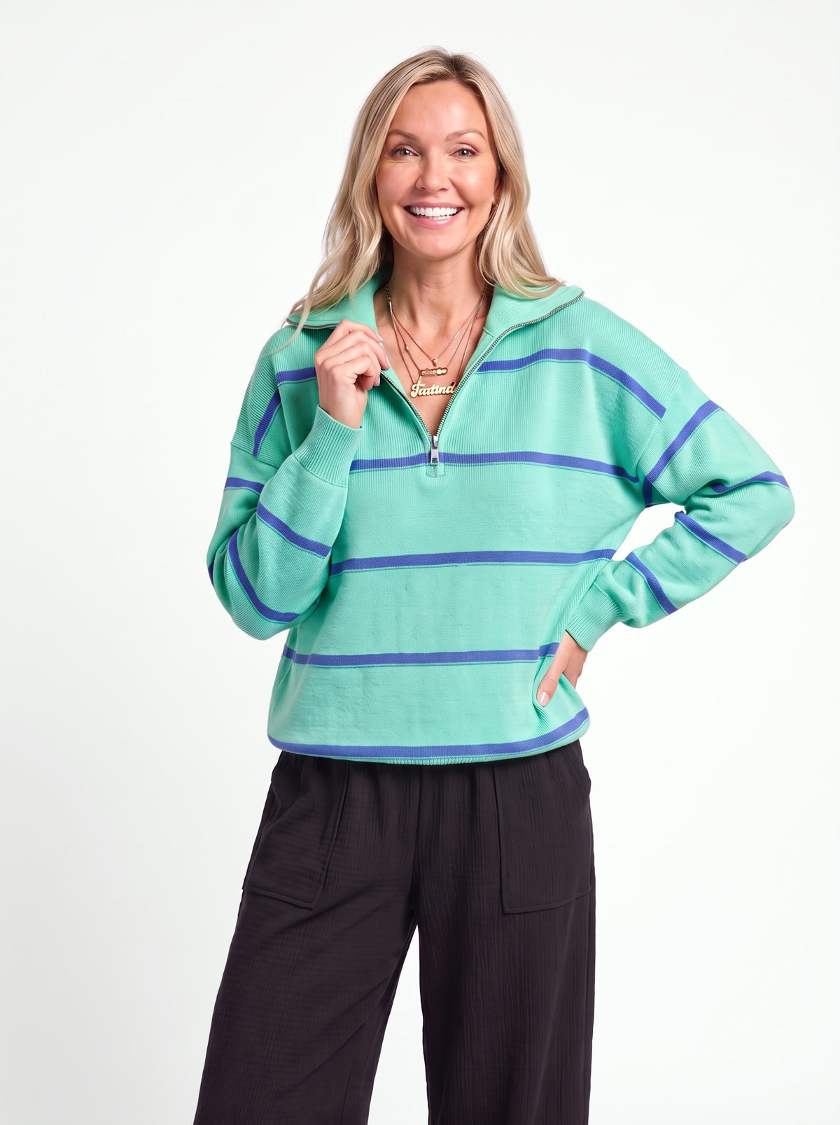 The London Half-Zip — Green Stripe