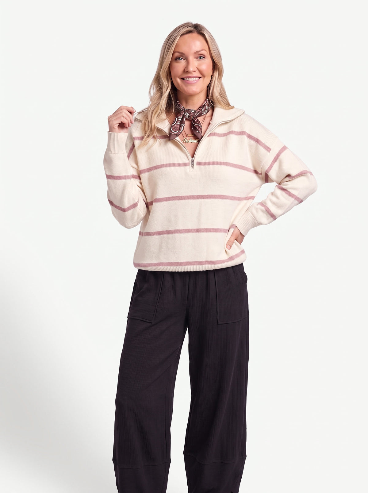 The London Half-Zip — Ivory Stripe