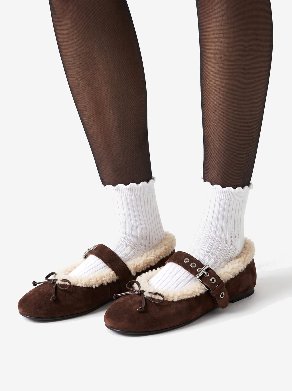 The New York Mary Jane — Chocolate, worn with sheer tights and ruffle socks