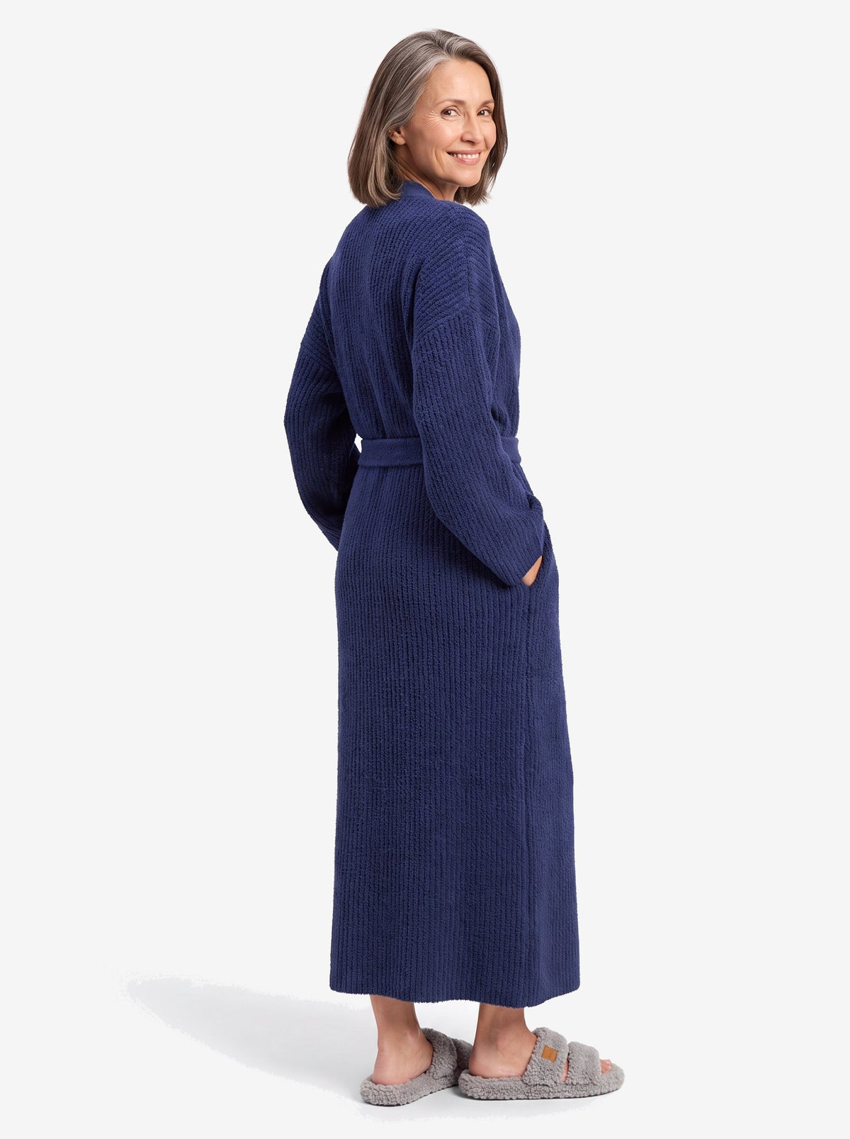 The New York Robe — Navy, with The New York Slipper in Gray