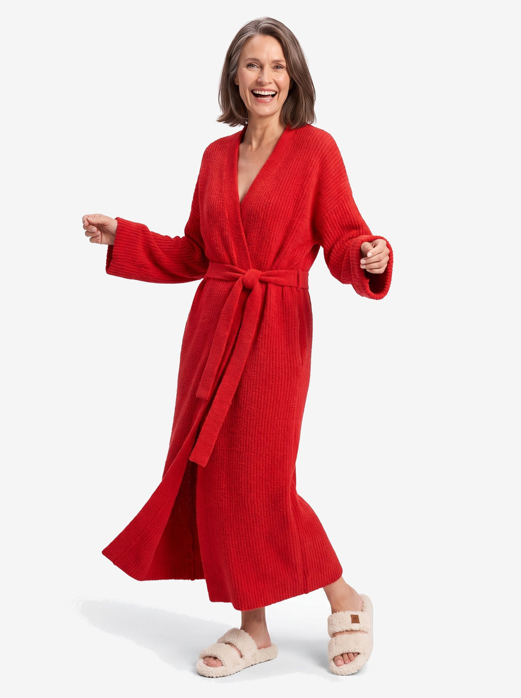 The New York Robe — Red, with The New York Slipper in Cream
